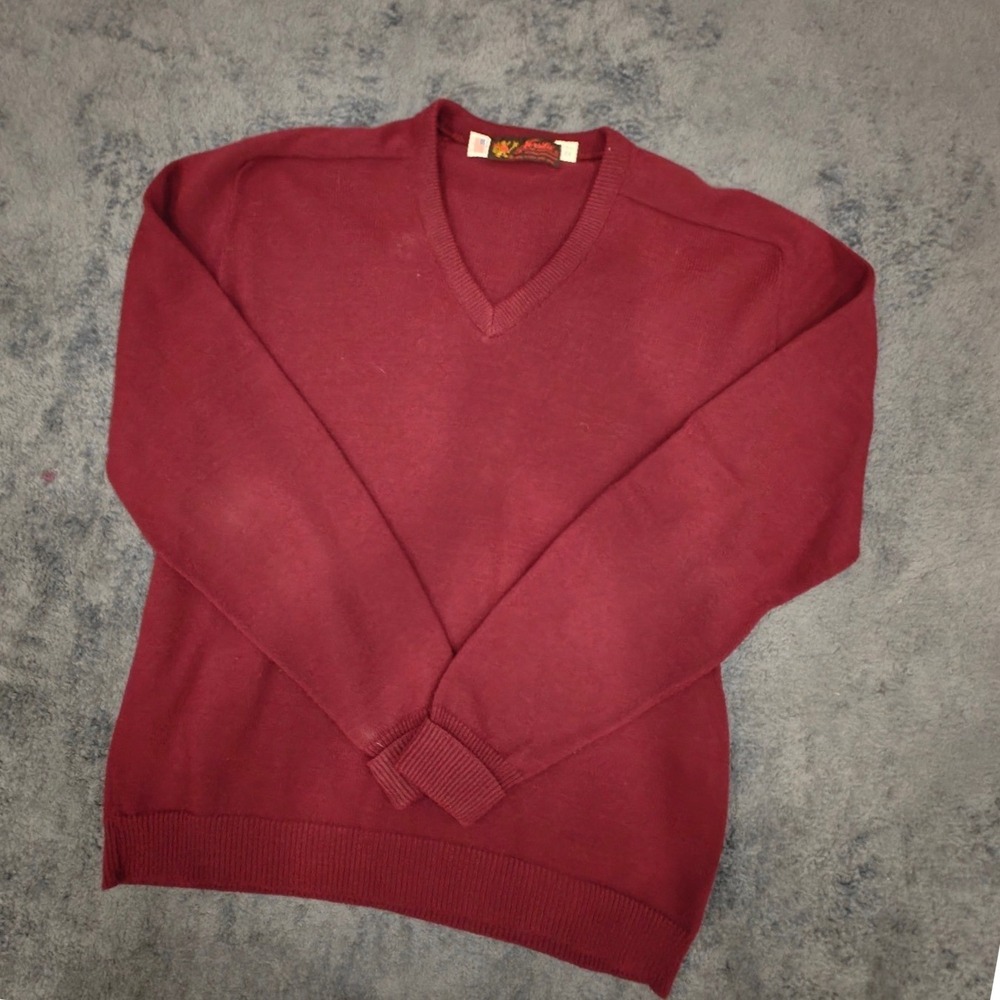 Vintage Jersild Mens 2XL Tall Burgundy V-Neck Knit Sweater Made in USA Maroon